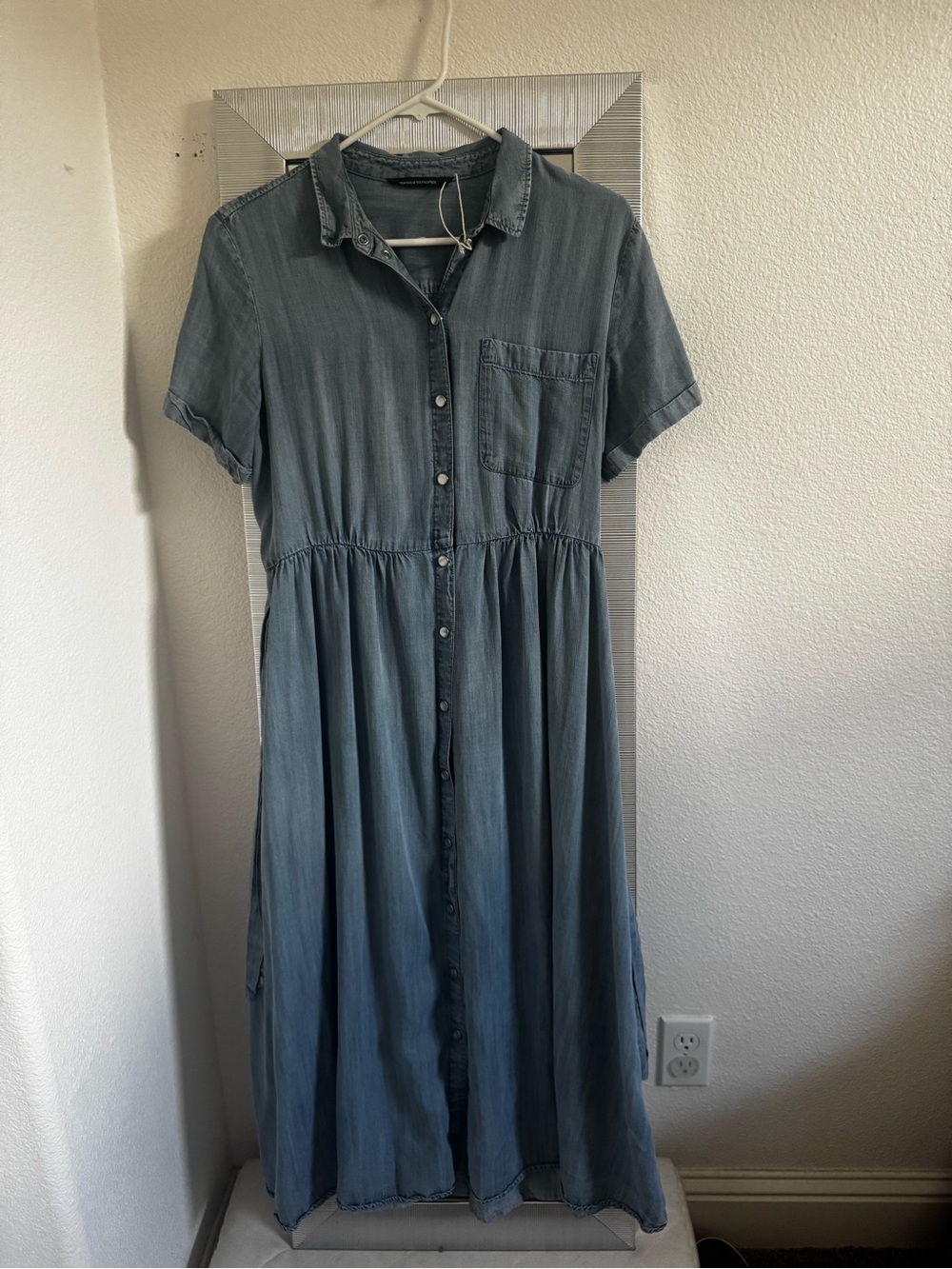 Casual Button-Front Denim dress- Blue